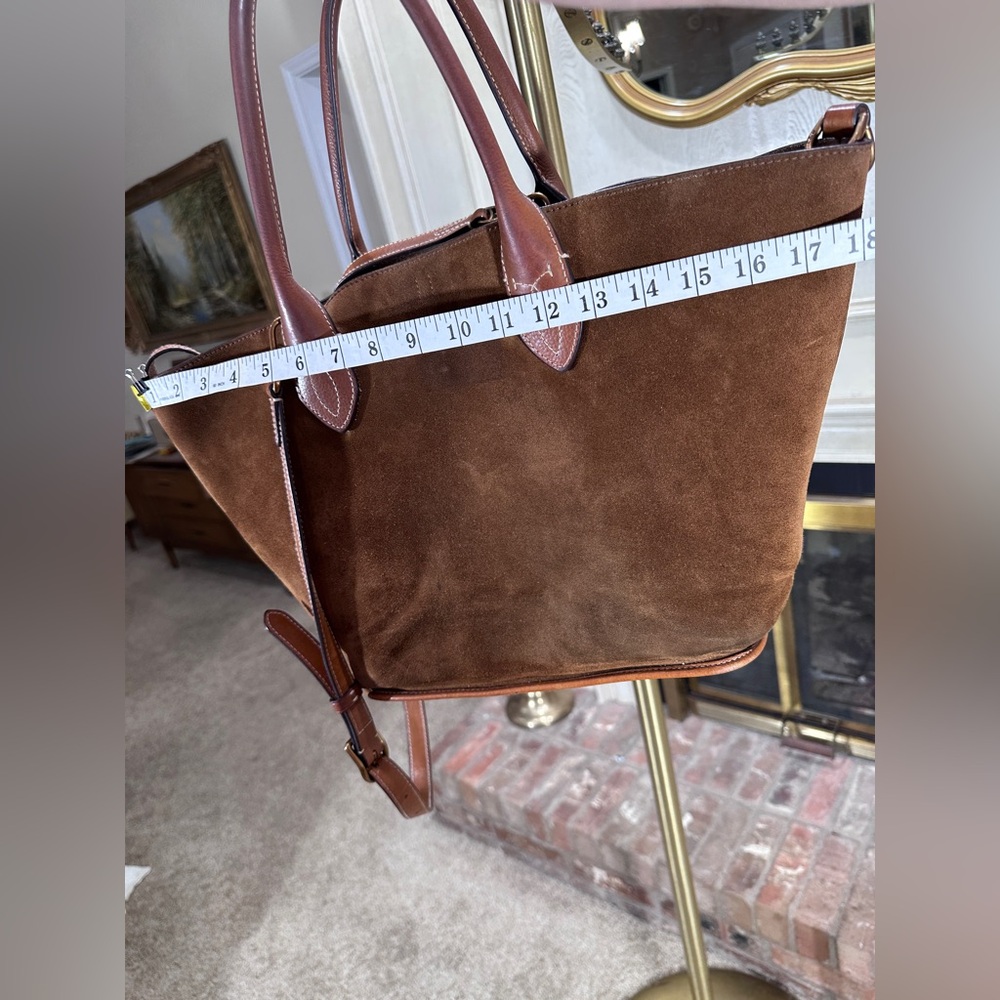 Polo Ralph Lauren Bellport Suede Leather Medium Tote Bag Brown Adjustable Strap - Picture 13 of 16